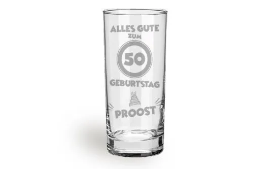 Longdrink-Glas mit Gravur Alles Gute - Proost - Jahreszahl frei whlbar