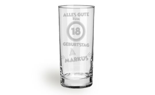 Longdrink-Glas Alles Gute zum Geburtstag - Jahreszahl und Wunschtext frei whlbar