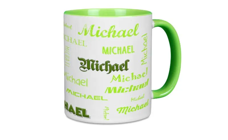 Hellgrne Tasse mit Deinem Namen oder Wunschtext bedruckt