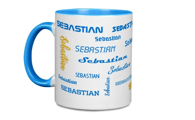 Hellblauer Kaffee-Becher mit Deinem Namen bedruckt