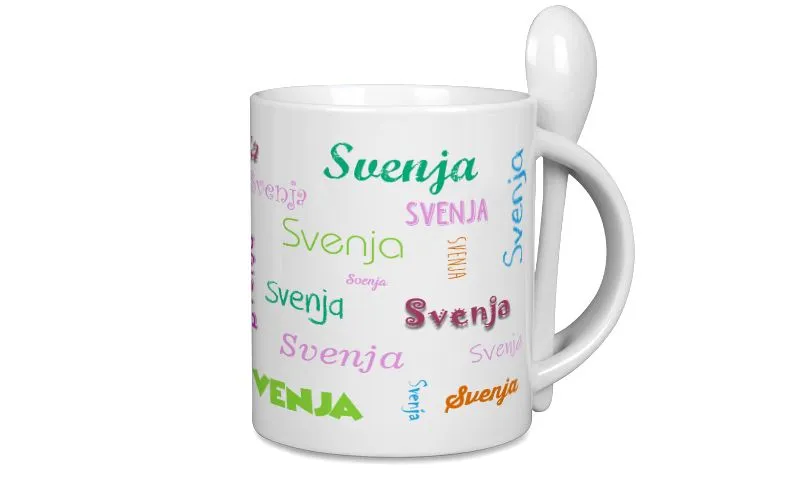 Weie Lffeltasse mit Wunschtext oder Deinem Namen