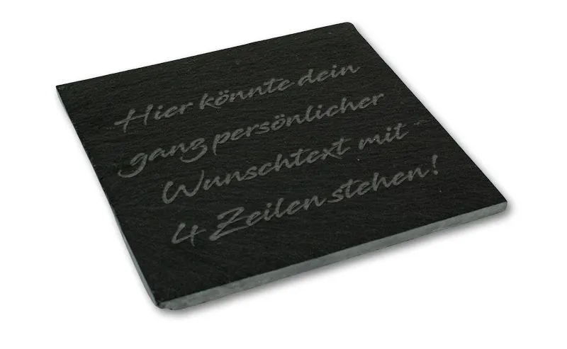 Schiefer-Untersetzer mit 4 Textzeilen Laser-Gravur
