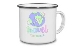 Emaille Becher mit Chrom-Rand, 350 ml