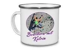 Emaille Becher mit Chrom-Rand, 450 ml