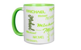 Hellgrüne Tasse mit Deinem Namen oder Wunschtext bedruckt