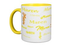Gelbe Tasse mit Deinem Wunschnamen oder Wunschtext