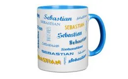 Hellblauer Kaffee-Becher mit Deinem Namen bedruckt