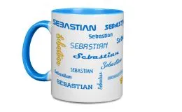 Hellblauer Kaffee-Becher mit Deinem Namen bedruckt