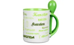 Hellgrne Lffeltasse mit Deinem Namen oder Wunschtext