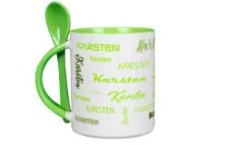Hellgrne Lffeltasse mit Deinem Namen oder Wunschtext