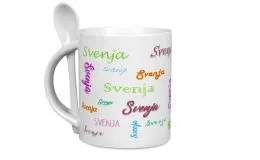 Weie Lffeltasse mit Wunschtext oder Deinem Namen