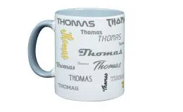 Hellgrauer Kaffee-Becher mit Deinem Namen bedruckt