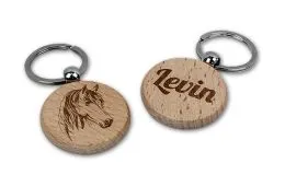 Runder Schlsselanhnger aus Buche mit individueller Gravur
