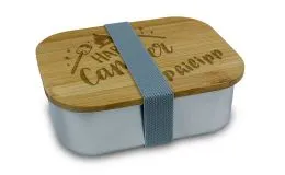 Lunchbox mit Bambusdeckel und Gummiband - mit Gravur