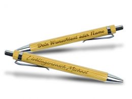 Kugelschreiber aus Bambus mit Wunschtext oder Namen
